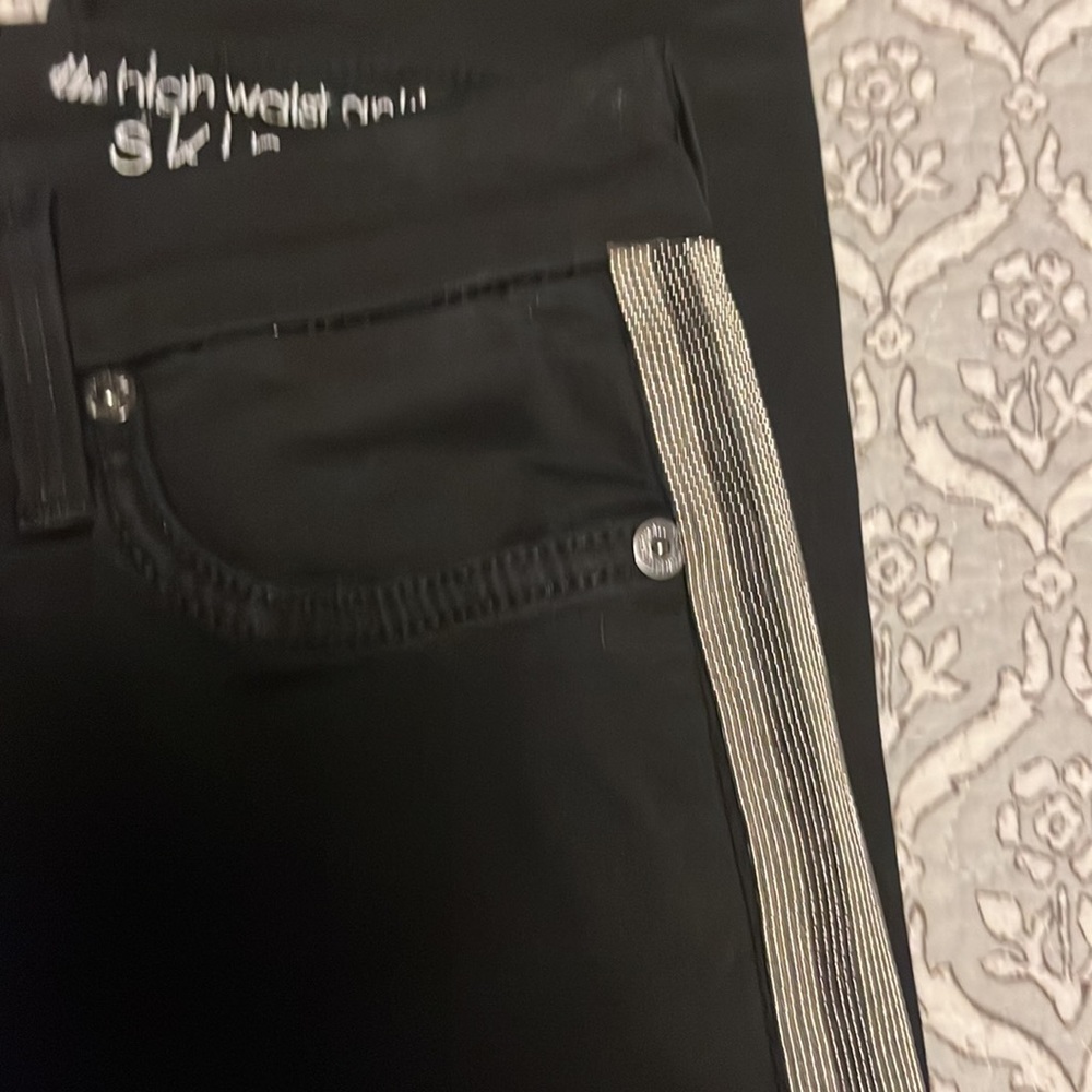7 For All Mankind - The high waist able skinny black jeans. Side embellishments - Picture 7 of 16